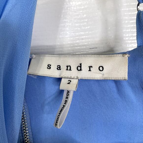 SANDRO Paris Pleated Midi Dress Blue Size 2 Summer Lightweight - Picture 5 of 8